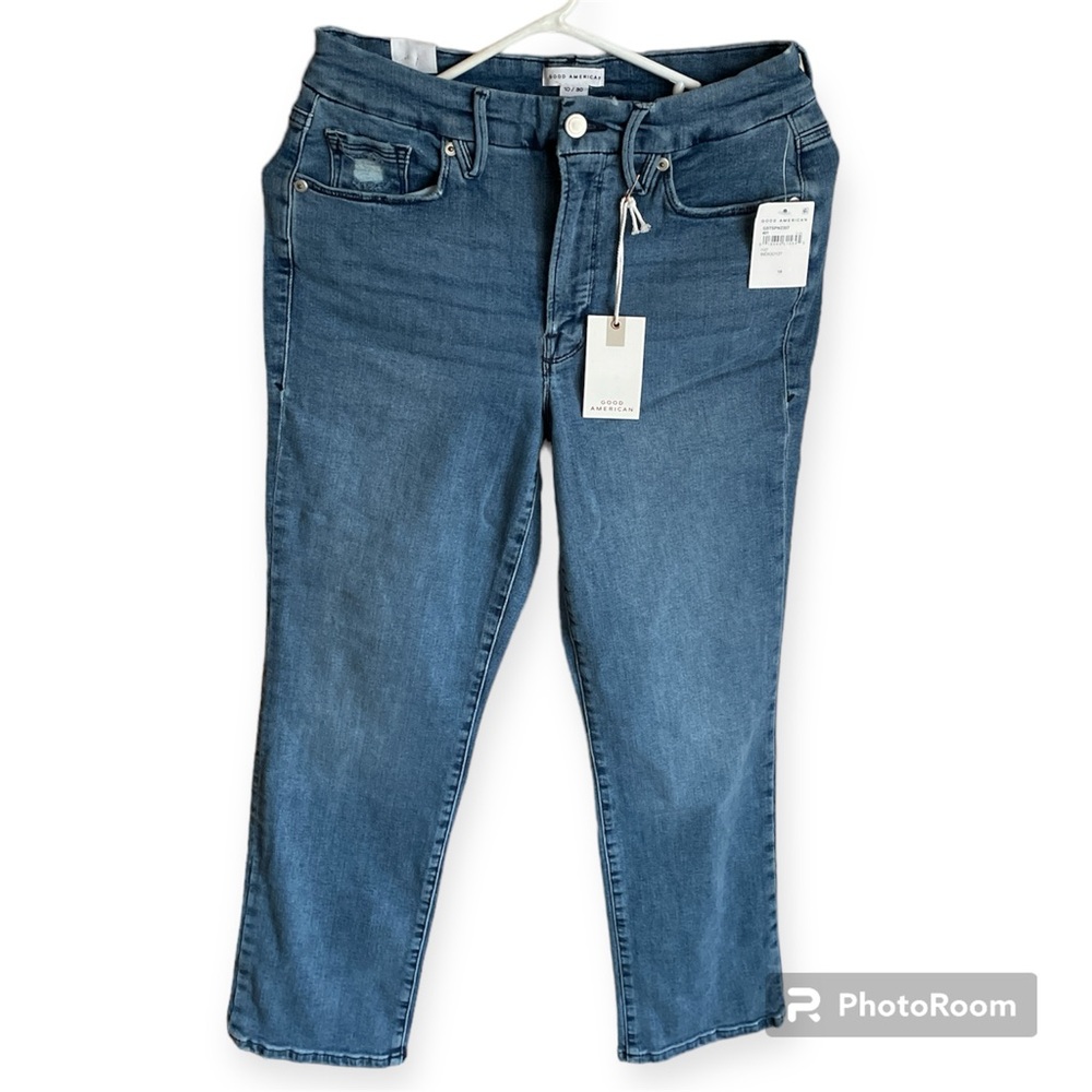 Good American Good Legs Straight Jeans High Rise Womens 10 Denim Light casual